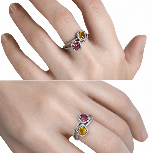 Bague 55 Bague contemporaine en or blanc 18 carats, diamants et saphirs synthétiques 58 Facettes Q66B