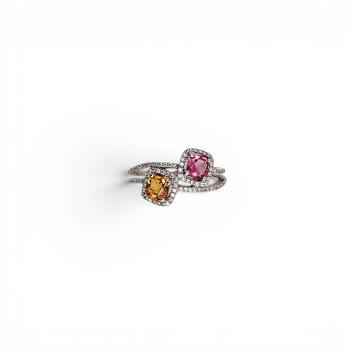 Bague 55 Bague contemporaine en or blanc 18 carats, diamants et saphirs synthétiques 58 Facettes Q66B