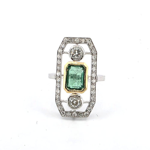 Bague 54 Bague en or blanc 18 ct avec émeraude et diamants 58 Facettes 359/26 C