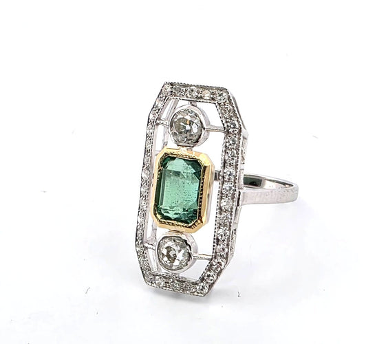 Bague 54 Bague en or blanc 18 ct avec émeraude et diamants 58 Facettes 359/26 C