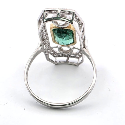 Bague 54 Bague en or blanc 18 ct avec émeraude et diamants 58 Facettes 359/26 C