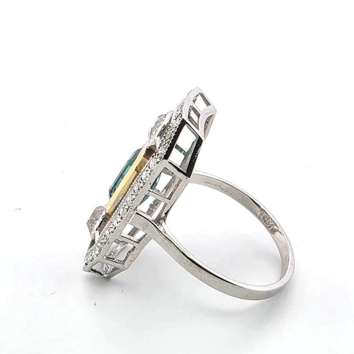 Bague 54 Bague en or blanc 18 ct avec émeraude et diamants 58 Facettes 359/26 C