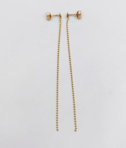 Boucles d'oreilles Puces d'oreilles vintage en or 18K à longue chaîne de billes 58 Facettes A07255