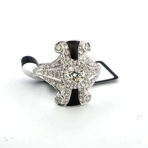 Bague 55 Bague en or blanc 18 ct avec diamants et onyx 58 Facettes 296/26 D