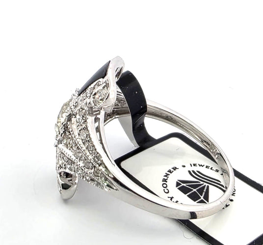 Bague 55 Bague en or blanc 18 ct avec diamants et onyx 58 Facettes 296/26 D