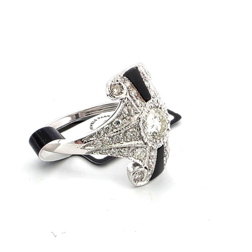 Bague 55 Bague en or blanc 18 ct avec diamants et onyx 58 Facettes 296/26 D