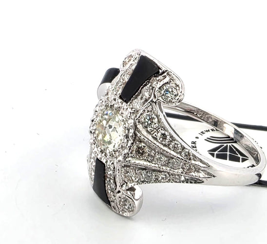 Bague 55 Bague en or blanc 18 ct avec diamants et onyx 58 Facettes 296/26 D