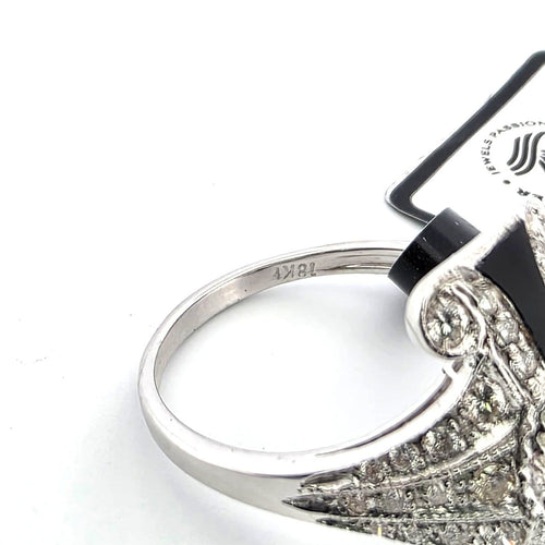 Bague 55 Bague en or blanc 18 ct avec diamants et onyx 58 Facettes 296/26 D