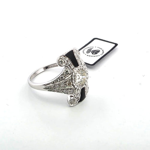 Bague 55 Bague en or blanc 18 ct avec diamants et onyx 58 Facettes 296/26 D