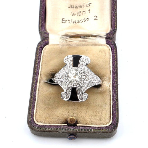 Bague 55 Bague en or blanc 18 ct avec diamants et onyx 58 Facettes 296/26 D