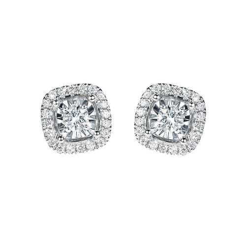 Boucles d'oreilles Embrace - Puces d'oreilles halo coussin 0,50 ct en or blanc et diamants 58 Facettes GER1353WG