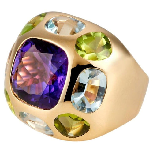 Bague 54 Chanel Baroque - Bague en or jaune, aigue-marine, péridot et améthyste 58 Facettes 269