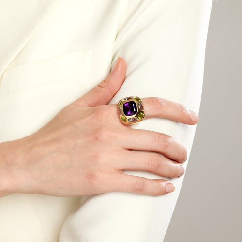 Bague 54 Chanel Baroque - Bague en or jaune, aigue-marine, péridot et améthyste 58 Facettes 269