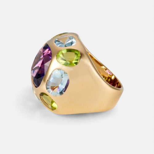 Bague 54 Chanel Baroque - Bague en or jaune, aigue-marine, péridot et améthyste 58 Facettes 269