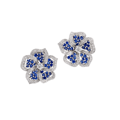 Boucles d'oreilles Tiffany - Boucles d'oreilles fleurs en platine, saphirs et diamants 58 Facettes 198