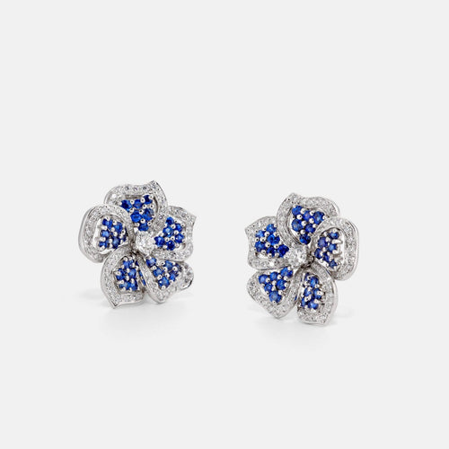 Boucles d'oreilles Tiffany - Boucles d'oreilles fleurs en platine, saphirs et diamants 58 Facettes 198