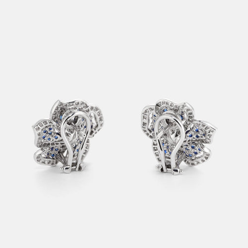 Boucles d'oreilles Tiffany - Boucles d'oreilles fleurs en platine, saphirs et diamants 58 Facettes 198