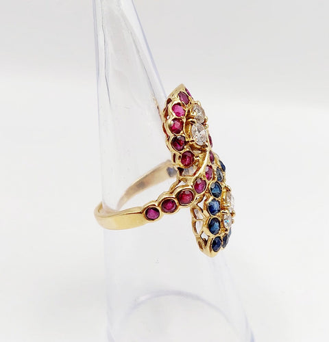 Bague 52.5 Bague marquise moderniste en or 18k, diamants, rubis et saphirs 58 Facettes A07270