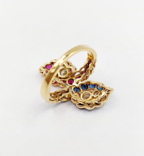 Bague 52.5 Bague marquise moderniste en or 18k, diamants, rubis et saphirs 58 Facettes A07270