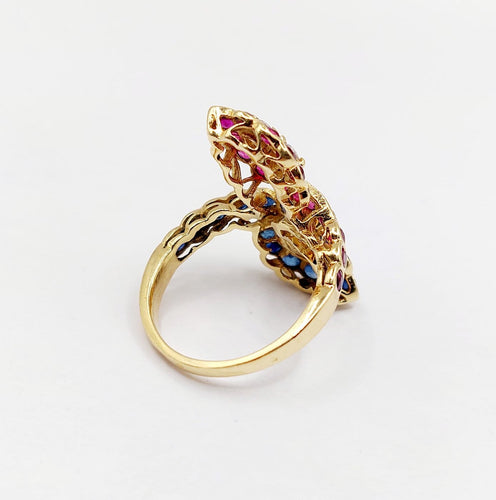 Bague 52.5 Bague marquise moderniste en or 18k, diamants, rubis et saphirs 58 Facettes A07270