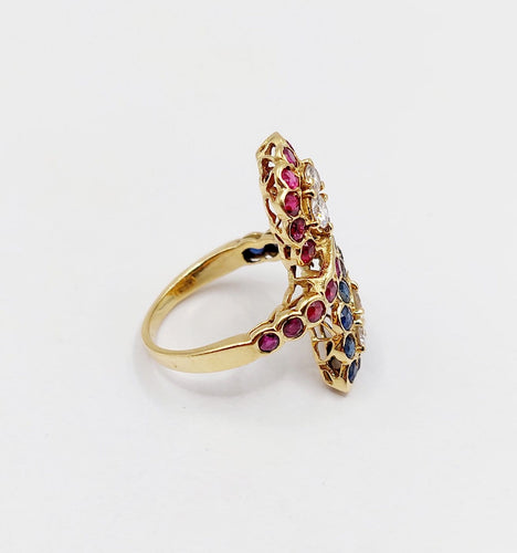 Bague 52.5 Bague marquise moderniste en or 18k, diamants, rubis et saphirs 58 Facettes A07270
