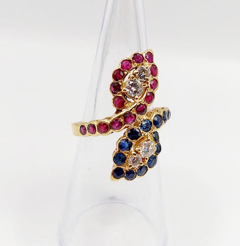 Bague 52.5 Bague marquise moderniste en or 18k, diamants, rubis et saphirs 58 Facettes A07270