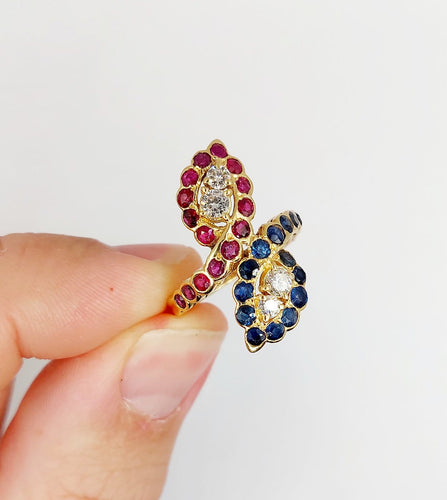 Bague 52.5 Bague marquise moderniste en or 18k, diamants, rubis et saphirs 58 Facettes A07270