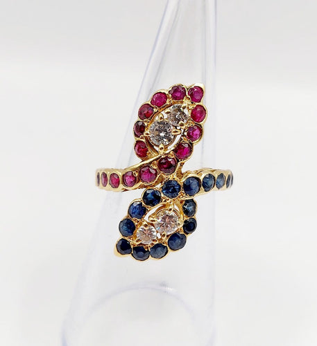 Bague 52.5 Bague marquise moderniste en or 18k, diamants, rubis et saphirs 58 Facettes A07270