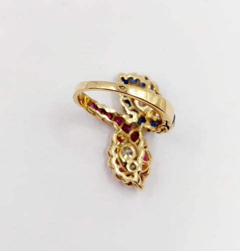Bague 52.5 Bague marquise moderniste en or 18k, diamants, rubis et saphirs 58 Facettes A07270