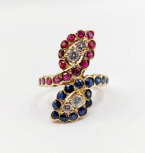 Bague 52.5 Bague marquise moderniste en or 18k, diamants, rubis et saphirs 58 Facettes A07270