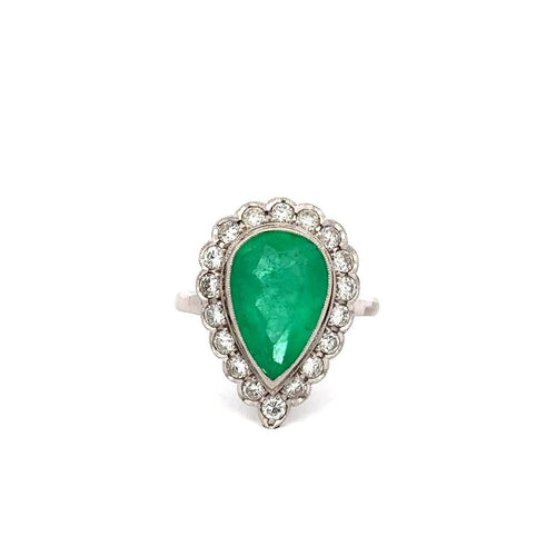Bague 57 Queen - Bague en platine avec émeraude de Colombie et diamants 58 Facettes 50465