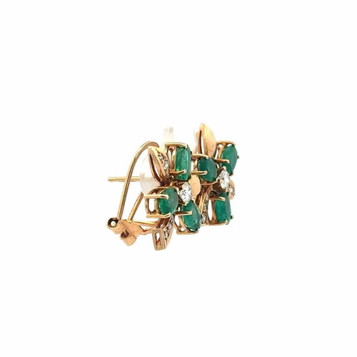 Boucles d'oreilles Imperial Flower - Boucles d'oreilles en or jaune, émeraudes et diamants 58 Facettes 50466