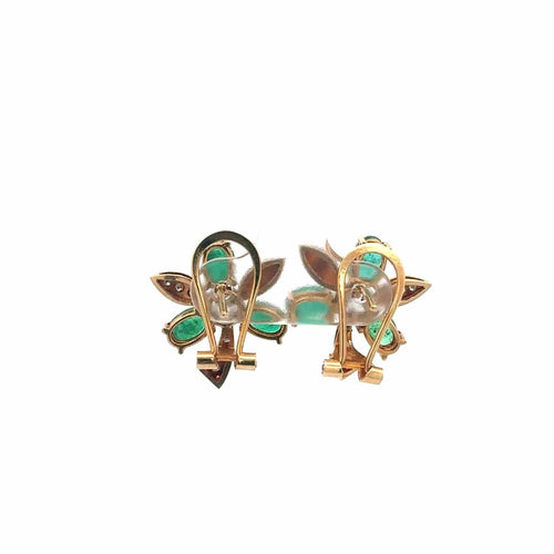 Boucles d'oreilles Imperial Flower - Boucles d'oreilles en or jaune, émeraudes et diamants 58 Facettes 50466