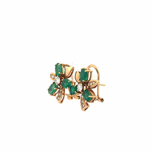 Boucles d'oreilles Imperial Flower - Boucles d'oreilles en or jaune, émeraudes et diamants 58 Facettes 50466