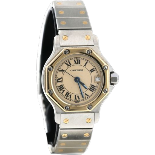 Cartier Santos - Montre ronde octogonale en or jaune et acier