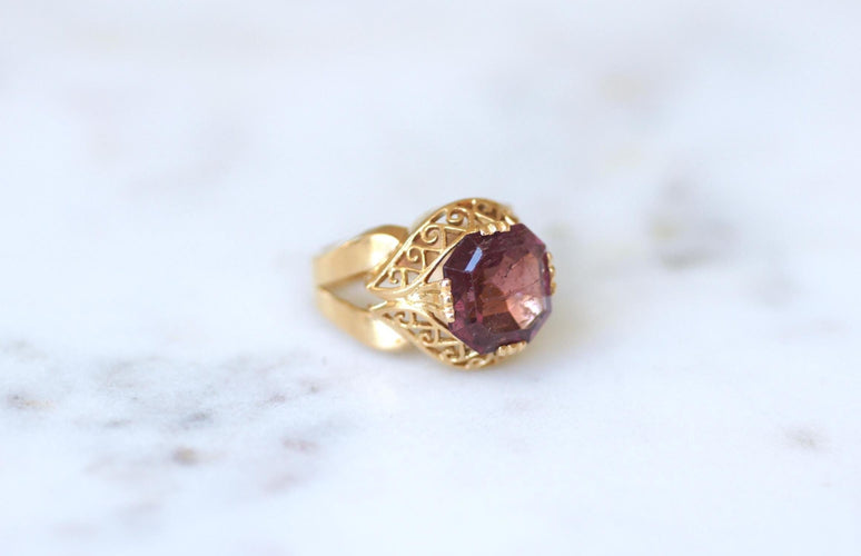 Bague 54 Bague cocktail - Tourmaline rose en or jaune 58 Facettes