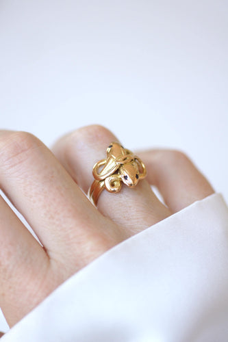 Bague 53 Bague ancienne serpents enroulés en deux ors et rubis 58 Facettes
