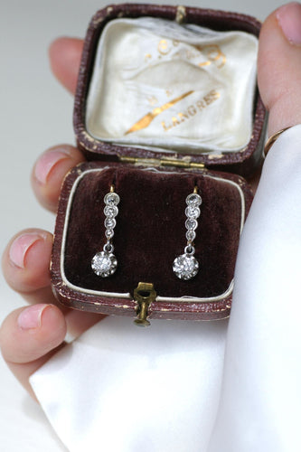 Boucles d'oreilles Boucles d'oreilles pendantes diamants en or jaune et platine 58 Facettes