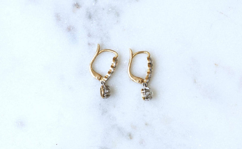 Boucles d'oreilles Boucles d'oreilles pendantes diamants en or jaune et platine 58 Facettes