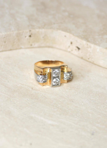 Bague 59 Tank - Bague diamants en or jaune et platine 58 Facettes