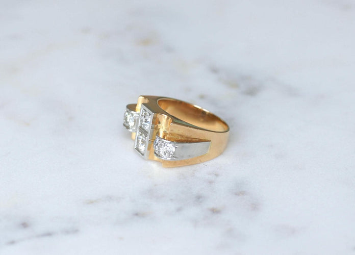 Bague 59 Tank - Bague diamants en or jaune et platine 58 Facettes