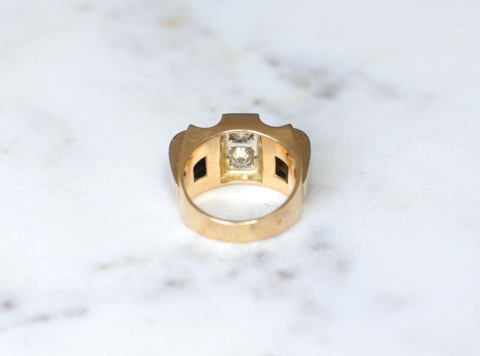 Bague 59 Tank - Bague diamants en or jaune et platine 58 Facettes