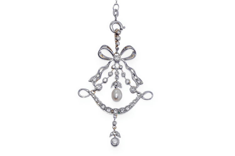 Pendentif Belle Époque - Pendentif en or jaune, or blanc, diamants et perle 58 Facettes 10231