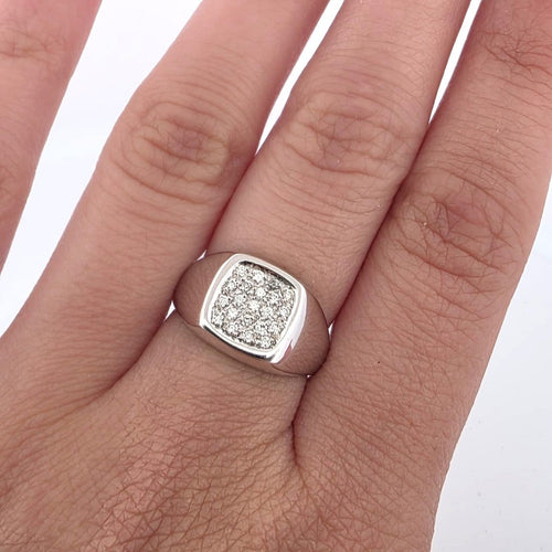 Bague 53 Chevalière - Bague en or blanc 18 kt et diamants 58 Facettes 164/26 E 161 26
