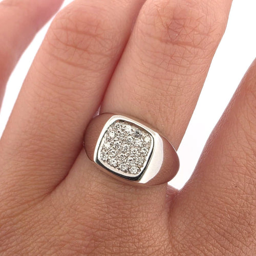 Bague 53 Chevalière - Bague en or blanc 18 kt et diamants 58 Facettes 164/26 E 161 26