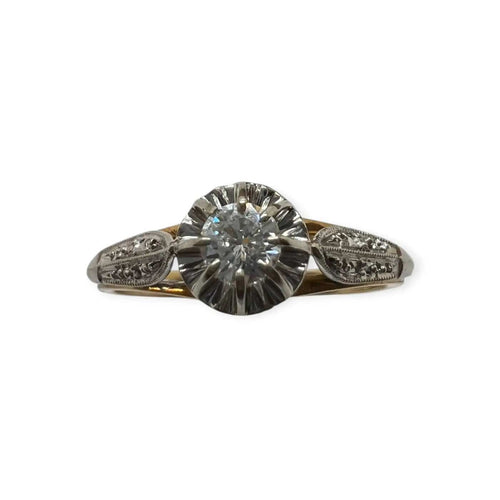 Bague 54 Bague ancienne solitaire en deux ors 750 et diamant 58 Facettes 330097142