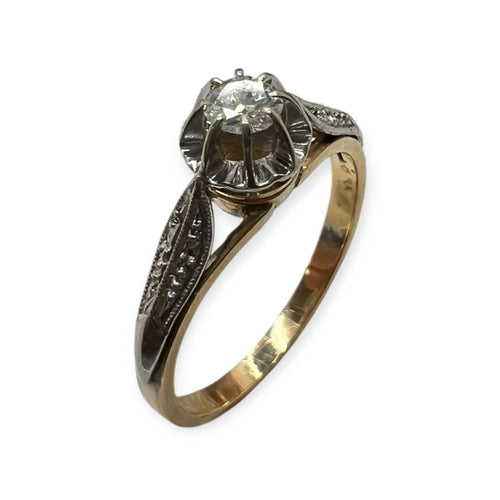 Bague 54 Bague ancienne solitaire en deux ors 750 et diamant 58 Facettes 330097142