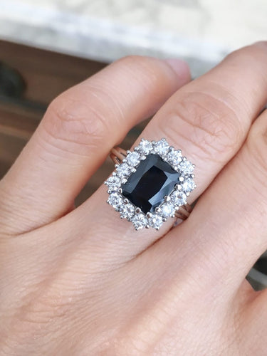 Bague 54.5 Bague en or blanc 18K, saphir et diamants 58 Facettes 268