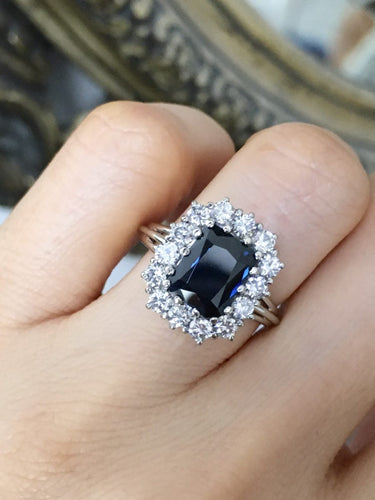 Bague 54.5 Bague en or blanc 18K, saphir et diamants 58 Facettes 268
