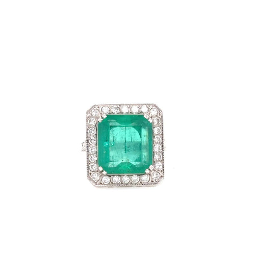 Bague 49 Bague années 1960 en or blanc 18k, émeraude et diamants 58 Facettes Bague-0031